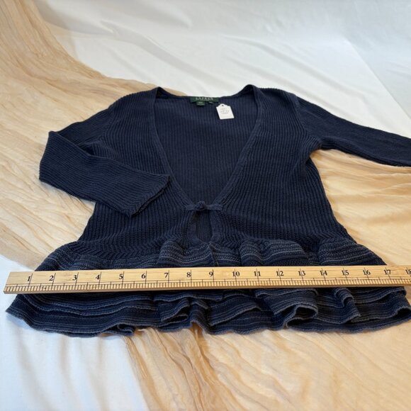 Ralph Lauren Blue Linen Mesh Open Front Cardigan Sweater Size S - Picture 9 of 11